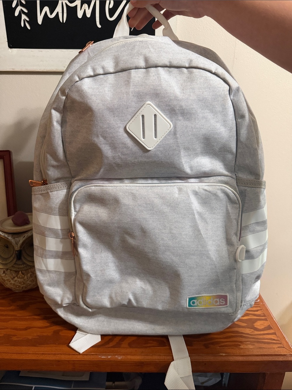 adidas Light Gray Backpack with Subtle Pastel Logo